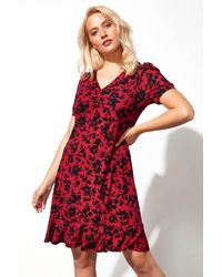 Roman - Floral Print Ruched V-Neck Skater Dress - Lyst