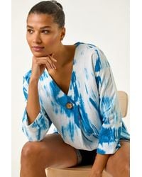 Roman - Tie Dye Print V-Neck Tunic Top - Lyst