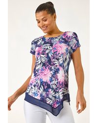 Roman - Textured Floral Print Asymmetric Top - Lyst