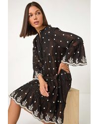 Roman - Mirrored Shimmer Detail Cotton Smock Dress - Lyst