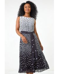 Roman Petite - Spot Print Pleated Midi Dress - Lyst