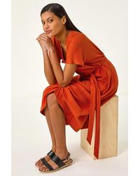 Roman - Button Linen Mix Midi Dress - Lyst