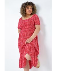 Roman - Originals Curve Printed Crinkle Shirred Midi Dress - Lyst