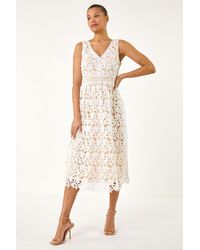 chinese dress ladies Roman Lace Pleated Dress for Women UK - Ladies Swing Midi A-line Ball  Cotton Special Occasion Party Formal Wedding Guest Mother of the Bride  Groom Fit & Flare Gowns