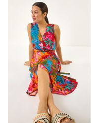 Roman - Tropical Print Button Through Midi Dress - Lyst