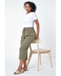 Roman Petite - Linen Mix Wide Cropped Trousers - Lyst