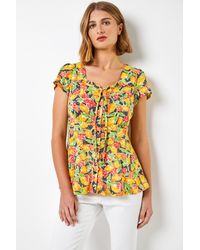 Roman - Lemon Print Tie Detail Top - Lyst