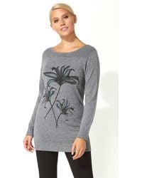 Roman - Diamante Embellished Floral Tunic Jumper - Lyst