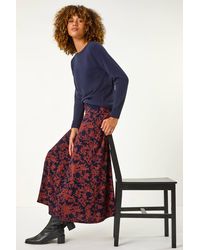 Roman - Foliage Floral Print Stretch Midi Skirt - Lyst