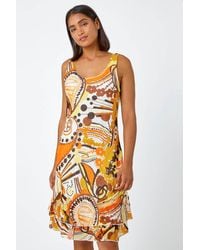 Roman - Sleeveless Cotton Abstract Print Dress - Lyst