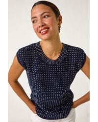 Roman - Embellished Short Sleeve Knit Top - Lyst