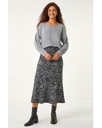 Roman - Leaf Print Panelled Tulip Skirt - Lyst