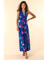 Roman - Abstract Floral Print Twist Waist Maxi Dress - Lyst