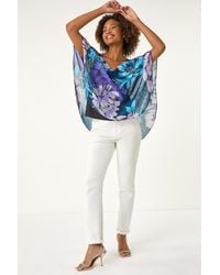 Roman - Floral Cold Shoulder Overlay Top - Lyst