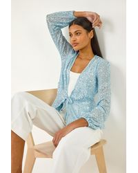 Roman - Sequin Tie Front Stretch Top - Lyst