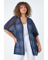 Roman - Curve Pointelle Knit Stretch Cardigan - Lyst