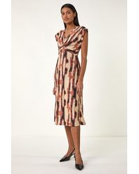 Roman - Abstract Print V-Neck Twist Midi Dress - Lyst