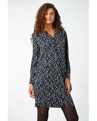 Roman - Leaf Print Pocket Shift Dress - Lyst