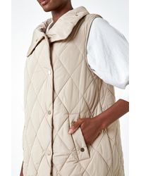 Roman - Quilted High Neck Longline Gilet - Lyst