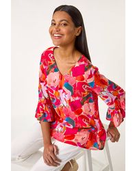 Roman - Abstract Print Flare Sleeve Top - Lyst