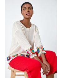 Roman - Floral Crochet Hem Cotton Jumper - Lyst
