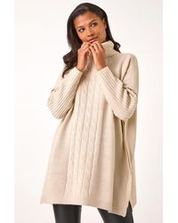 Roman - Cable Knit Roll Neck Poncho Jumper - Lyst