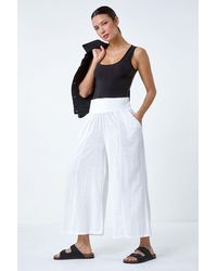 Roman - Linen Blend Stretch Waist Culottes - Lyst