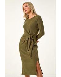 Roman Petite - Brushed Tie Waist Stretch Midi Dress - Lyst