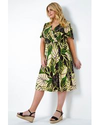 Roman - Originals Curve Tropical Leaf Stretch Wrap Dress - Lyst