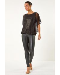 Roman - Sparkle Mesh Stretch Overlay Top - Lyst