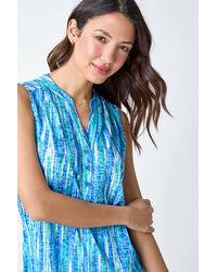 Roman - Abstract Stripe Burnout V-Neck Pintuck Shirt - Lyst