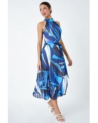 Roman - Abstract Print Pleated Chiffon Midi Dress - Lyst