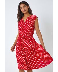Roman - Polka Dot Print Sleeveless Dress - Lyst