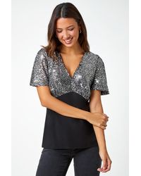 Roman - Embellished Sequin Stretch Top - Lyst