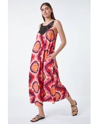 Roman - Tie Dye Crochet Detail Pocket Midi Dress - Lyst