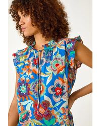 Roman - Floral Printed Frill Sleeve Top - Lyst