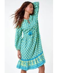 Roman Petite - Border Print Tassel Smock Dress - Lyst
