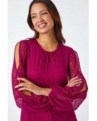 Roman - Split Sleeve Textured Spot Print Top - Lyst