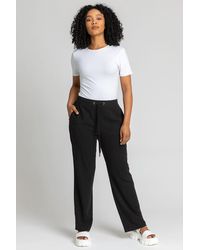 Roman Petite - Linen Mix Elastic Waist Tie Front Trousers - Lyst