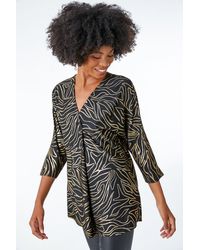 Roman - Metallic Print V-Neck Tunic Top - Lyst