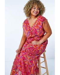 Roman Curve - Shirred Waist Chiffon Maxi Dress - Lyst