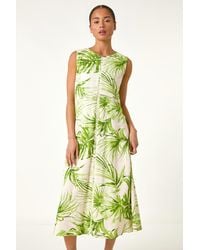 Roman Petite - Leaf Print Trim Midi Dress - Lyst