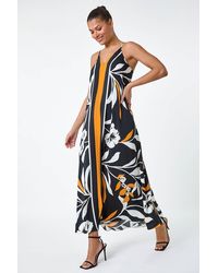 Roman - Floral Border Print Strappy Trapeze Dress - Lyst
