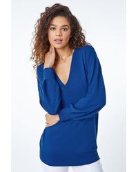 Roman - Plain Stretch V-Neck Longline Jumper - Lyst