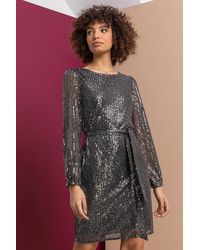 D.u.s.k - Belted Sequin Sheer Sleeve Dress - Lyst