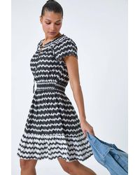 Roman - Zig Zag Border Print Shirred Dress - Lyst