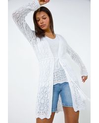 Roman - Pointelle Knit Longline Tie Detail Cardigan - Lyst