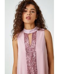 Roman - Sleeveless High Neck Sequin Top - Lyst