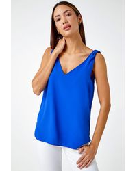 Roman - V-Neck Detail Strap Chiffontie Cami Top - Lyst