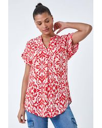 Roman - Aztec Print V-Neck Pleat Detail Top - Lyst